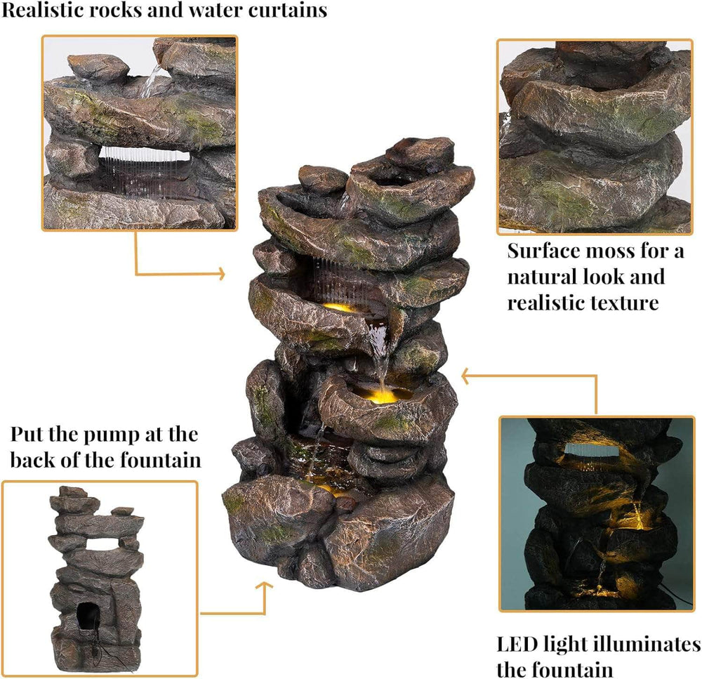 Ferrisland® 5-tier Rock Cascading Garden Fountain 31.5"H, Outdoor Fountain for Garden, Patio, Yard, Deck & Porch, Gift Ideas Ferrisland