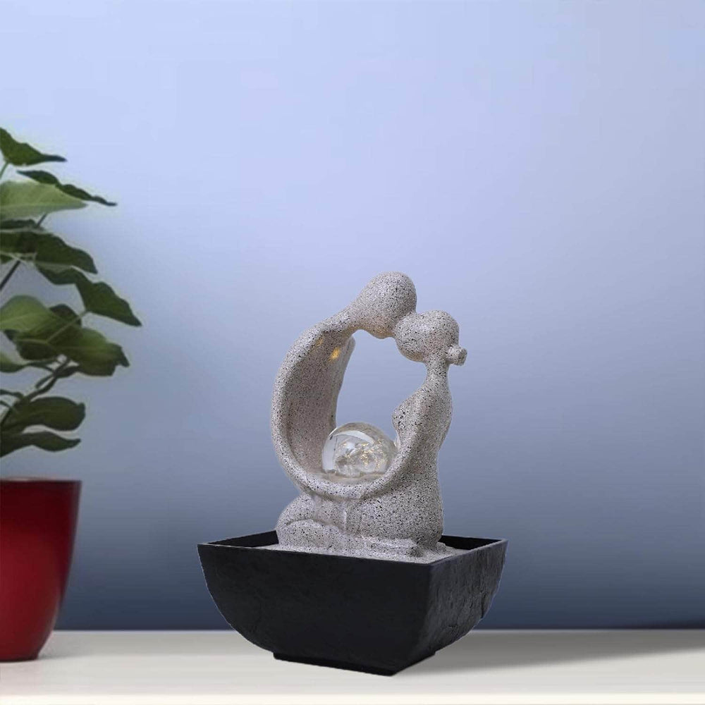 Ferrisland Tabletop Fountain Indoor with LED Lights and Adjustable Water Pump, Resin Abstract Indoor Water Fountain with Rolling Ball & Rocks, 7" Art Zen Water Fountain for Home and Office Decoration Ferrisland