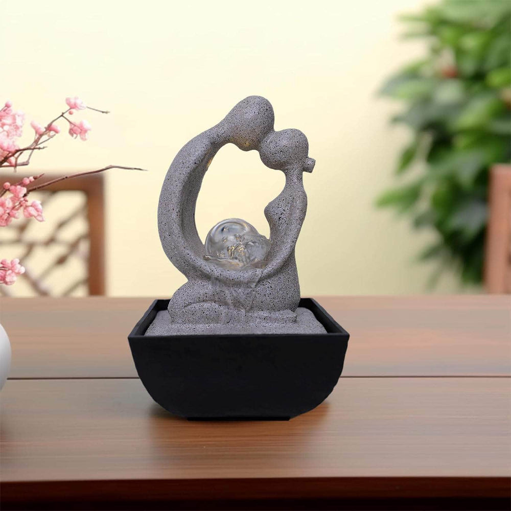 Ferrisland Tabletop Fountain Indoor with LED Lights and Adjustable Water Pump, Resin Abstract Indoor Water Fountain with Rolling Ball & Rocks, 7" Art Zen Water Fountain for Home and Office Decoration Ferrisland