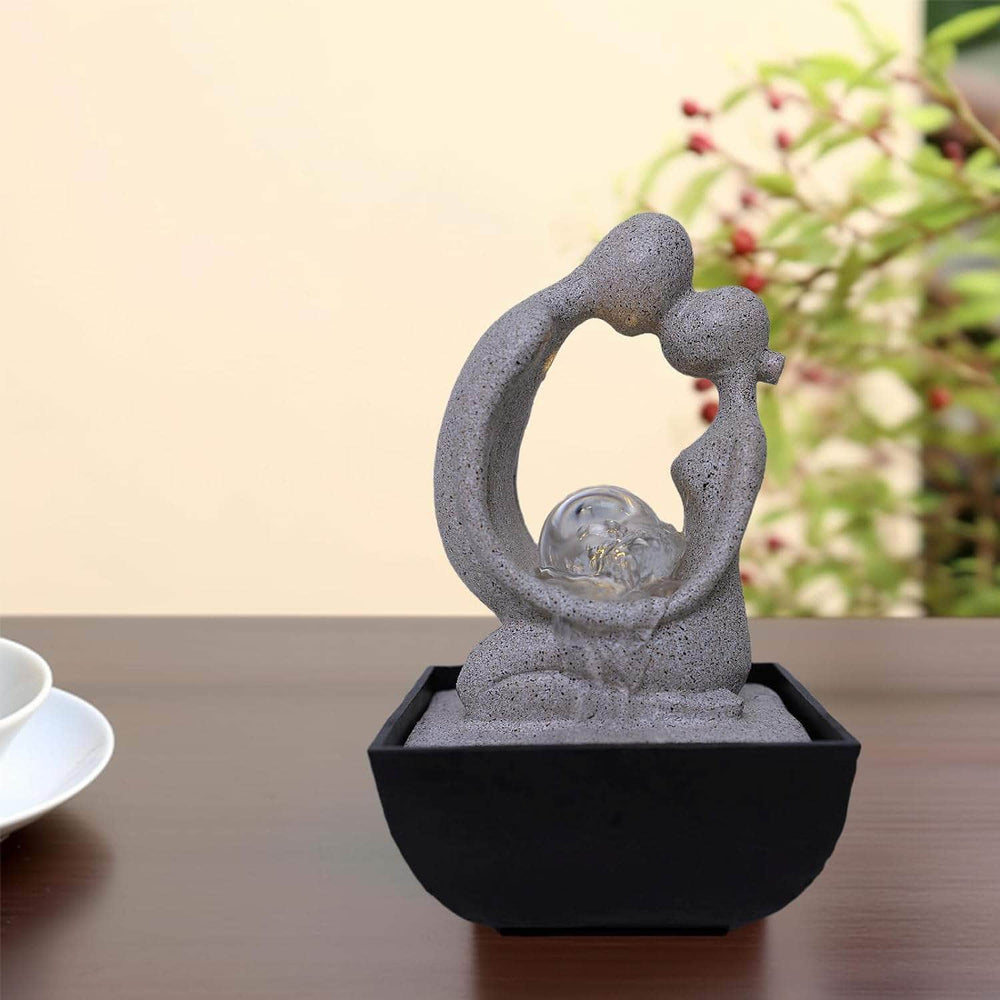 Ferrisland Tabletop Fountain Indoor with LED Lights and Adjustable Water Pump, Resin Abstract Indoor Water Fountain with Rolling Ball & Rocks, 7" Art Zen Water Fountain for Home and Office Decoration Ferrisland