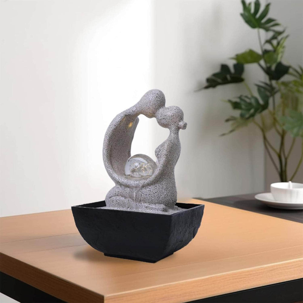 Ferrisland Tabletop Fountain Indoor with LED Lights and Adjustable Water Pump, Resin Abstract Indoor Water Fountain with Rolling Ball & Rocks, 7" Art Zen Water Fountain for Home and Office Decoration Ferrisland