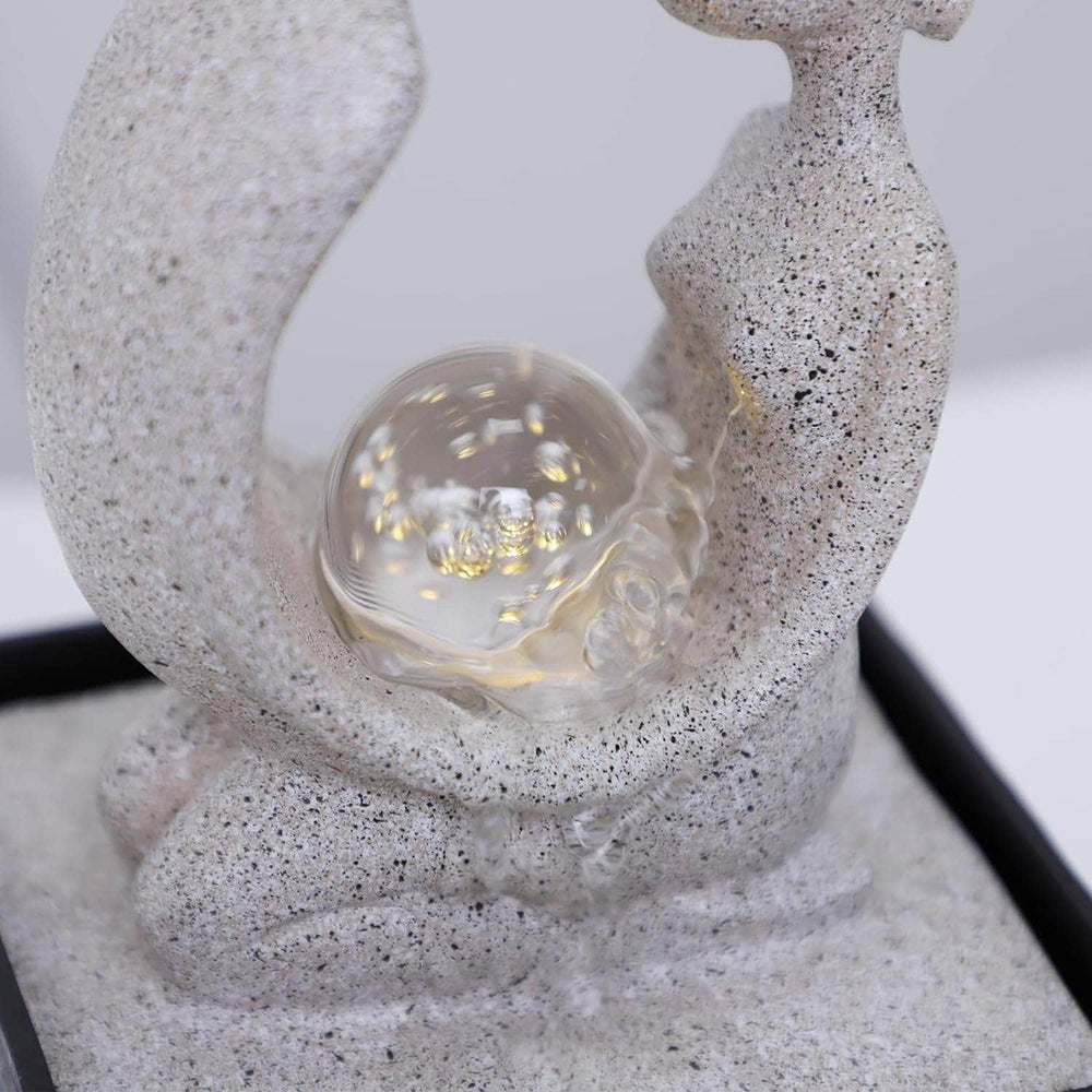 Ferrisland Tabletop Fountain Indoor with LED Lights and Adjustable Water Pump, Resin Abstract Indoor Water Fountain with Rolling Ball & Rocks, 7" Art Zen Water Fountain for Home and Office Decoration Ferrisland