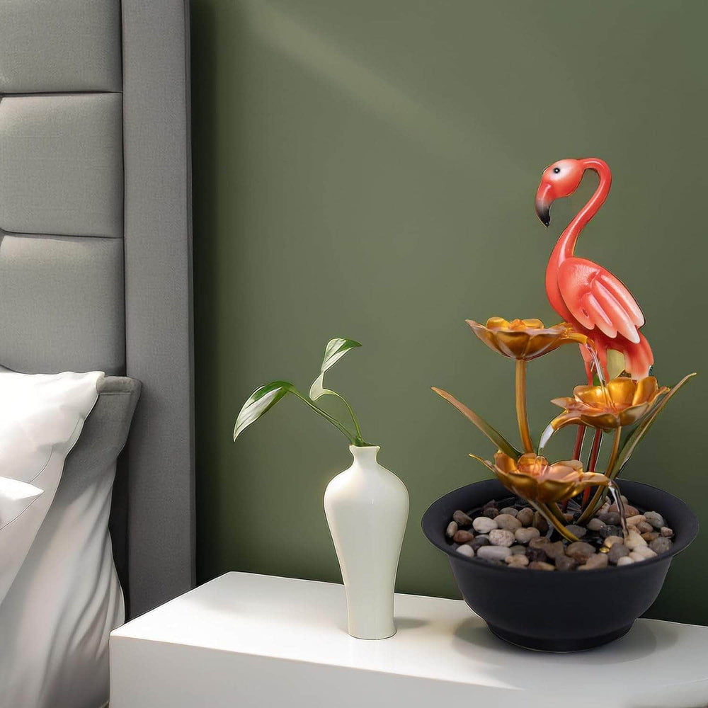 Ferrisland Tabletop Fountain Indoor with LED Lights, Flamingo & Lotus 14" 3-Tier Water Fountain with Submersible Pump, Metal Lightweight Compact Desktop Fountain & Decoration for Home Bedroom Office Ferrisland