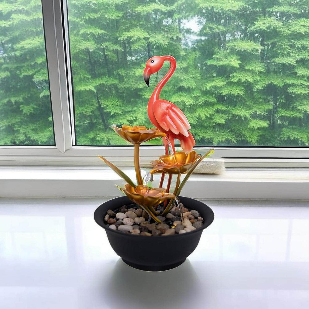 Ferrisland Tabletop Fountain Indoor with LED Lights, Flamingo & Lotus 14" 3-Tier Water Fountain with Submersible Pump, Metal Lightweight Compact Desktop Fountain & Decoration for Home Bedroom Office Ferrisland