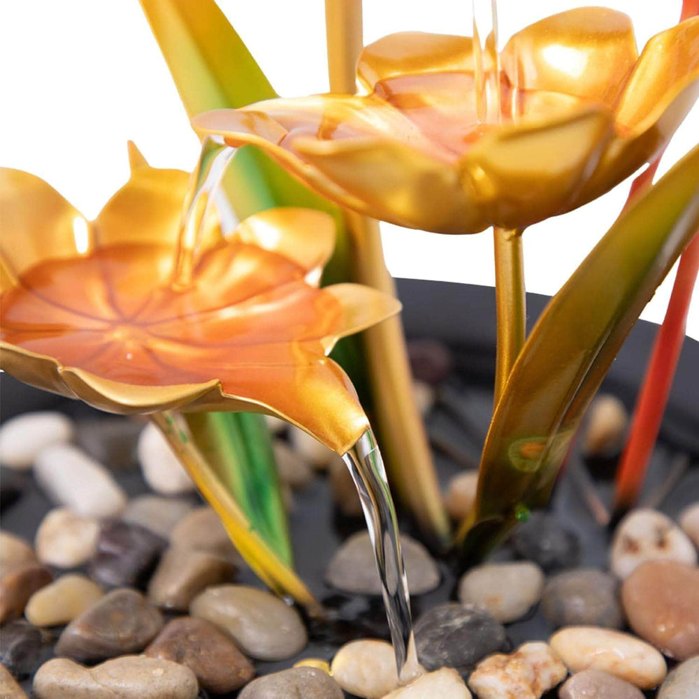 Ferrisland Tabletop Fountain Indoor with LED Lights, Flamingo & Lotus 14" 3-Tier Water Fountain with Submersible Pump, Metal Lightweight Compact Desktop Fountain & Decoration for Home Bedroom Office Ferrisland