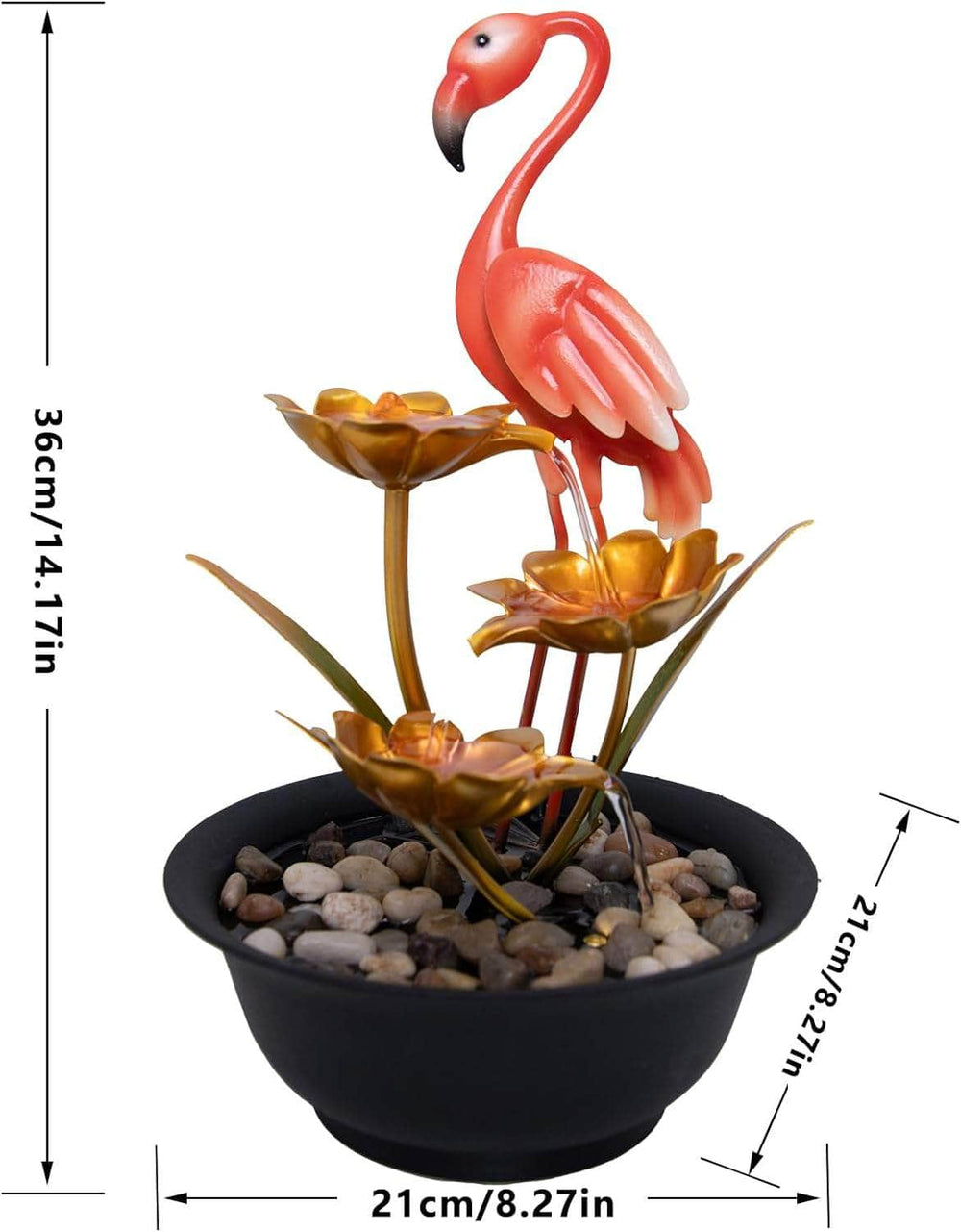 Ferrisland Tabletop Fountain Indoor with LED Lights, Flamingo & Lotus 14" 3-Tier Water Fountain with Submersible Pump, Metal Lightweight Compact Desktop Fountain & Decoration for Home Bedroom Office Ferrisland