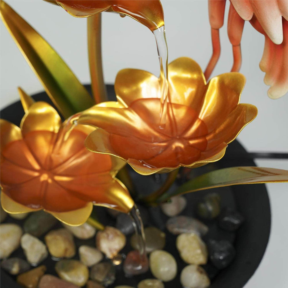 Ferrisland Tabletop Fountain Indoor with LED Lights, Flamingo & Lotus 14" 3-Tier Water Fountain with Submersible Pump, Metal Lightweight Compact Desktop Fountain & Decoration for Home Bedroom Office Ferrisland