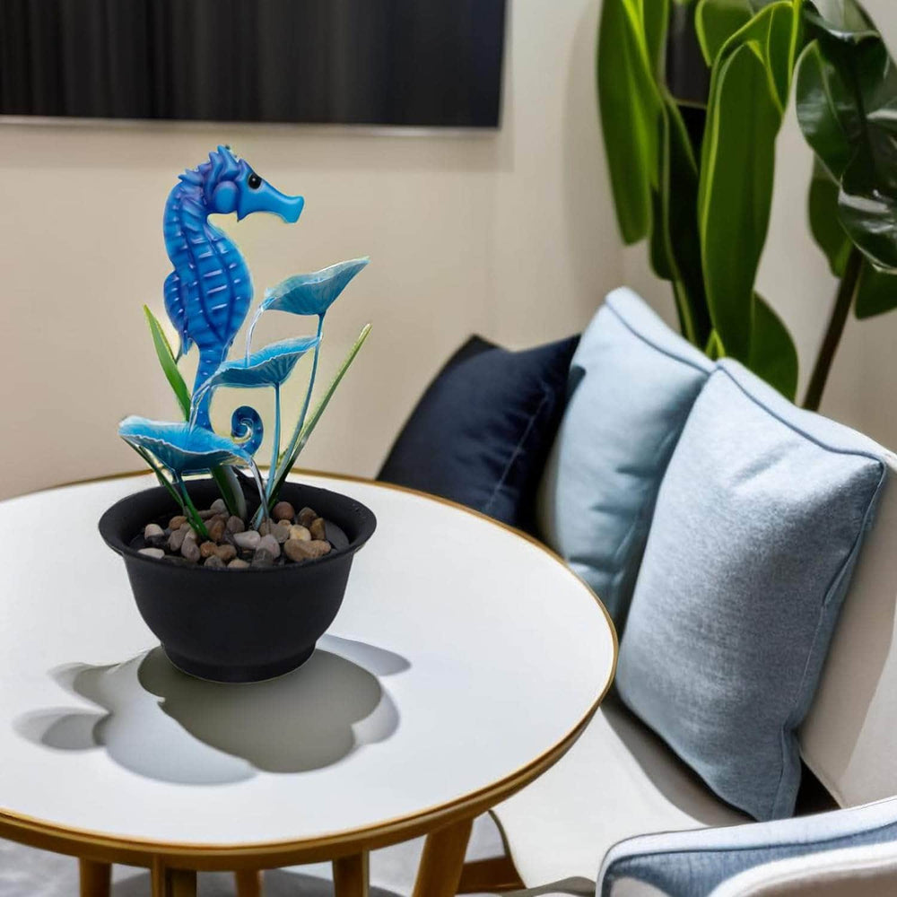 Ferrisland Tabletop Fountain Indoor with LED Lights, Sea Horse 13" H 3-Tier Water Fountain Includes Pump and Rocks, Metal Lightweight Compact Desktop Fountain & Decoration for Home Bedroom Office Ferrisland