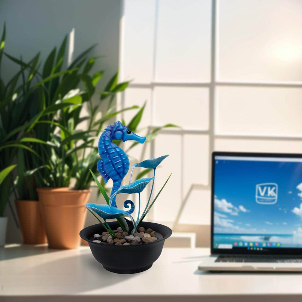 Ferrisland Tabletop Fountain Indoor with LED Lights, Sea Horse 13" H 3-Tier Water Fountain Includes Pump and Rocks, Metal Lightweight Compact Desktop Fountain & Decoration for Home Bedroom Office Ferrisland