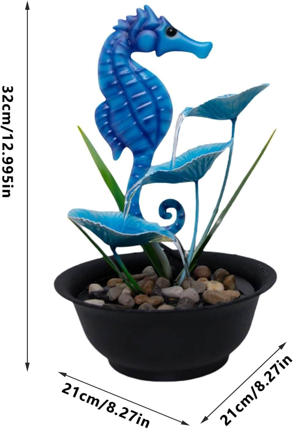 Ferrisland Tabletop Fountain Indoor with LED Lights, Sea Horse 13" H 3-Tier Water Fountain Includes Pump and Rocks, Metal Lightweight Compact Desktop Fountain & Decoration for Home Bedroom Office Ferrisland