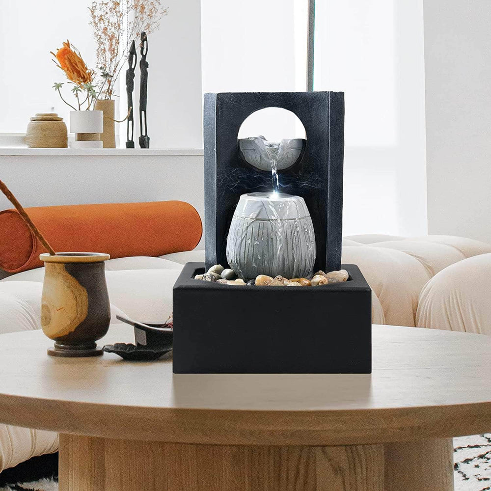 Ferrisland Tabletop Fountain Zen Meditation Indoor Waterfall Feature with LED Light Ferrisland