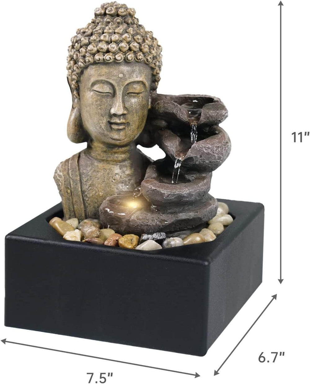 Ferrisland Tabletop Waterfall Fountain Indoor - Buddha Water Fountains 4-Tier Tabletop Waterfall of Zen Meditation Buddha Fountain with LED Ferrisland