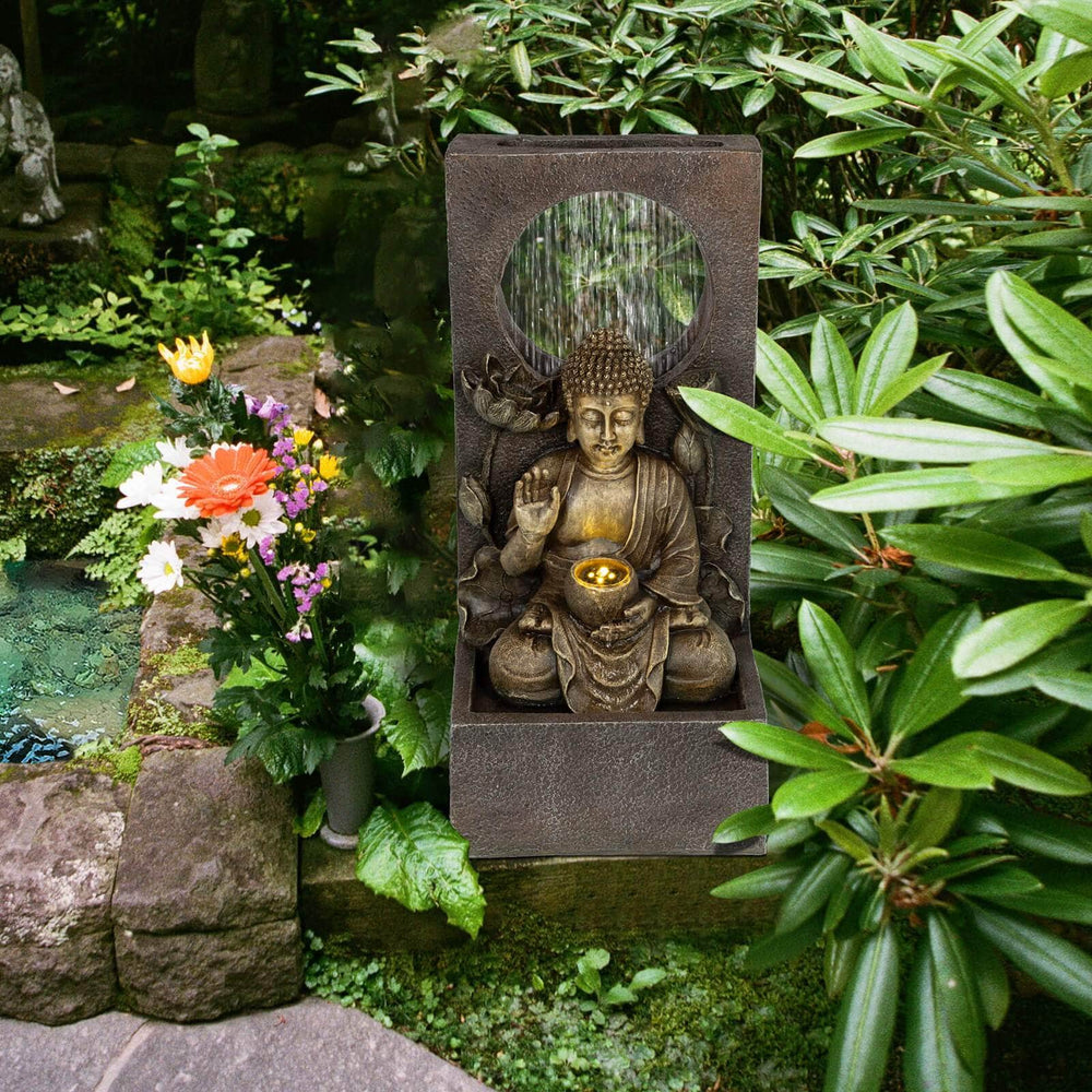 27.6"  Zen Meditating Buddha Water Outdoor Fountain Ferrisland