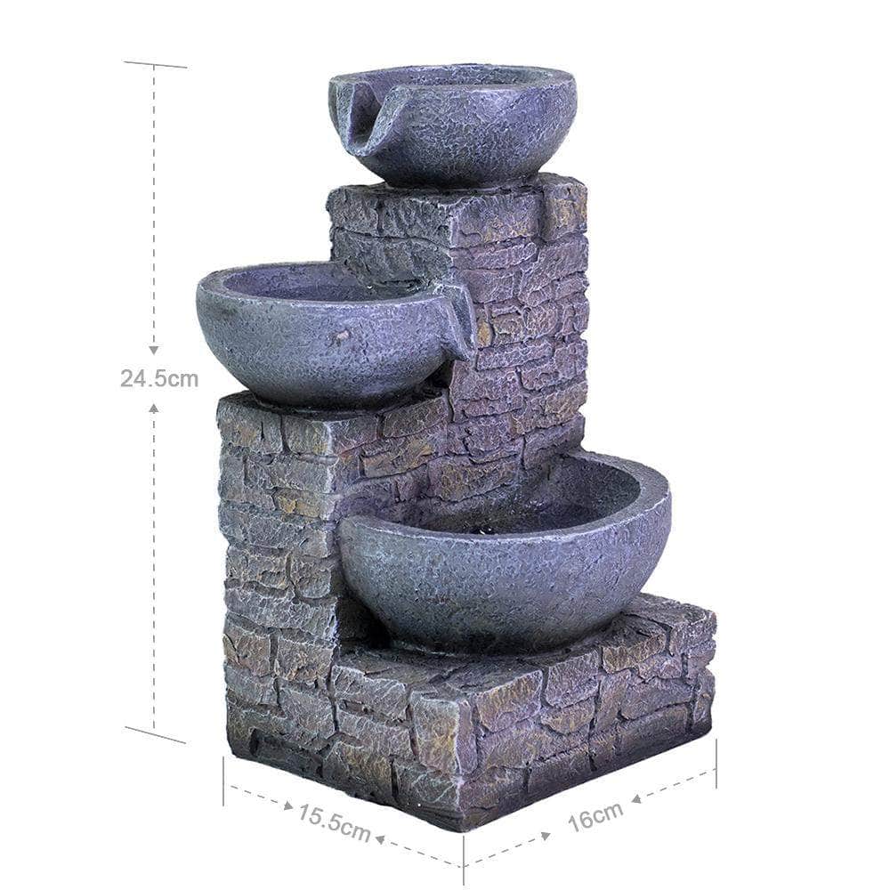 Ferrisland® 3-Tier Flowing Bowls Table Fountain with LED