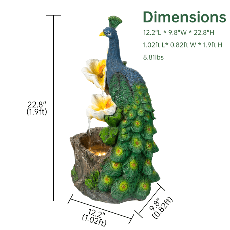 Ferrisland® Green Feathered Peacock Fountain Ferrisland