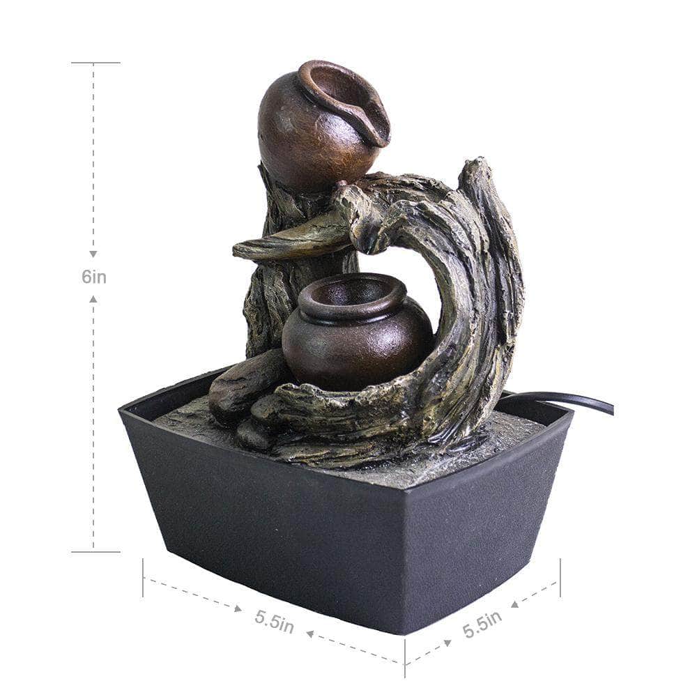 Ferrisland® Rustic Tree Trunk & Clay Pots Tabletop Water Fountain
