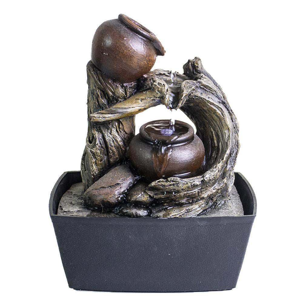 Ferrisland® Rustic Tree Trunk & Clay Pots Tabletop Water Fountain
