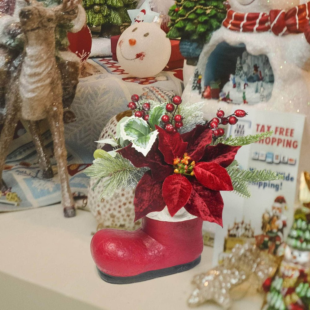 Ferrisland 13in Red Santa Boots Decoration w/Pre-Decorated Tabletop Christmas Trees Ferrisland