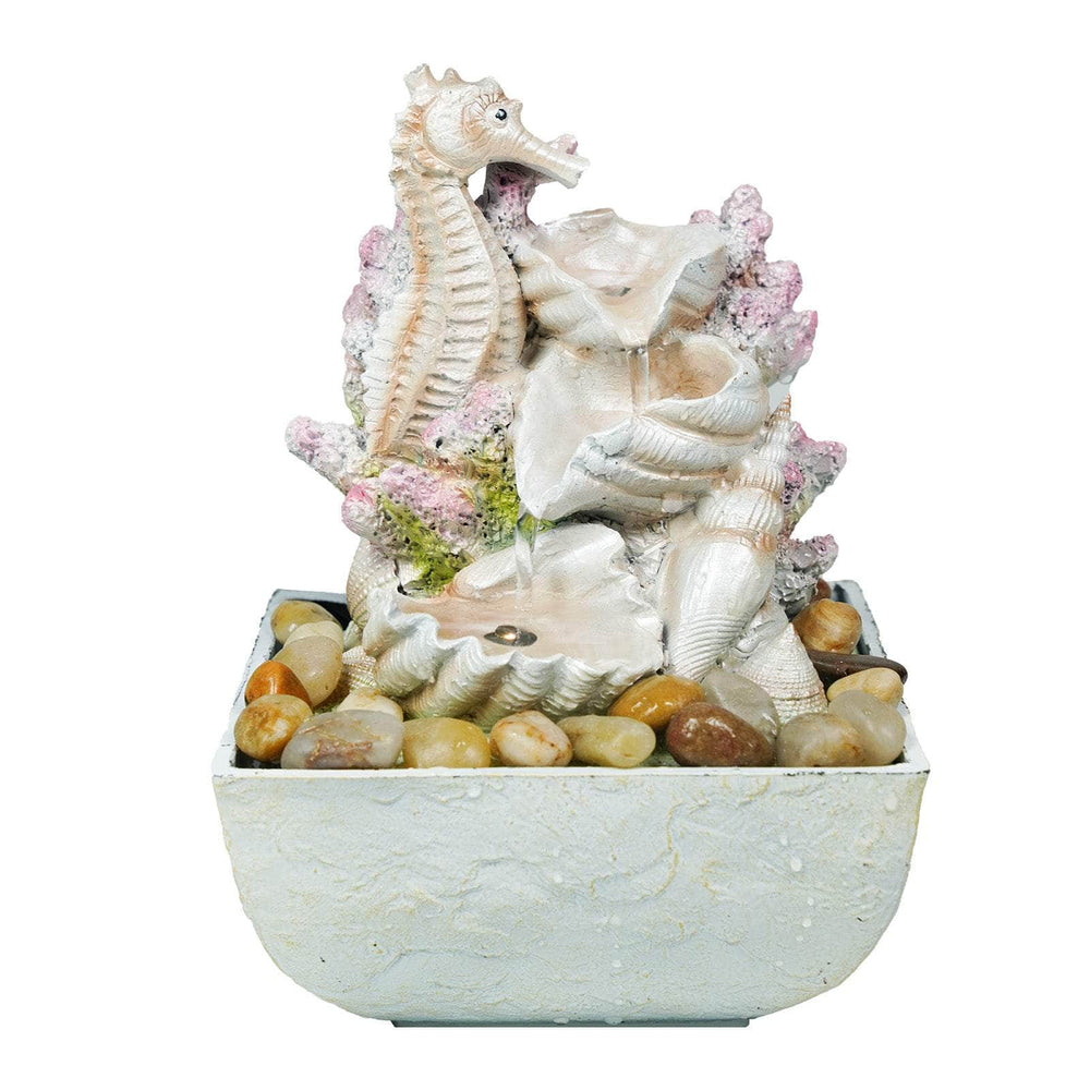 Ferrisland 3-Tier Seahorse and Shell Tabletop Water Fountain with LED Lights Ferrisland