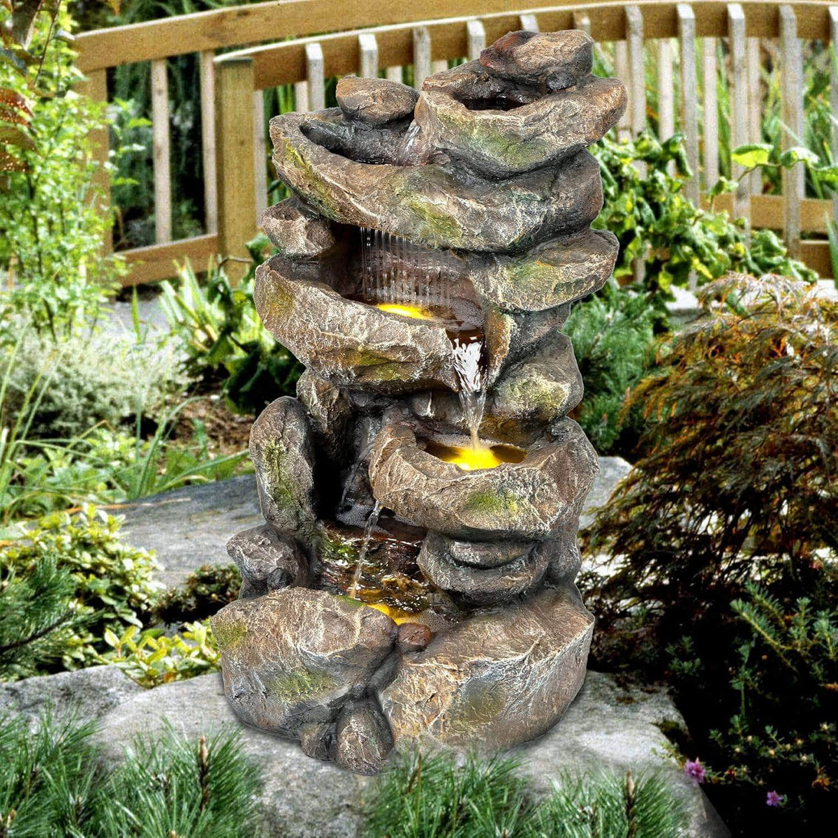 Ferrisland® 5-tier Rock Cascading Garden Fountain 31.5"H, Outdoor Fountain for Garden, Patio, Yard, Deck & Porch, Gift Ideas Ferrisland