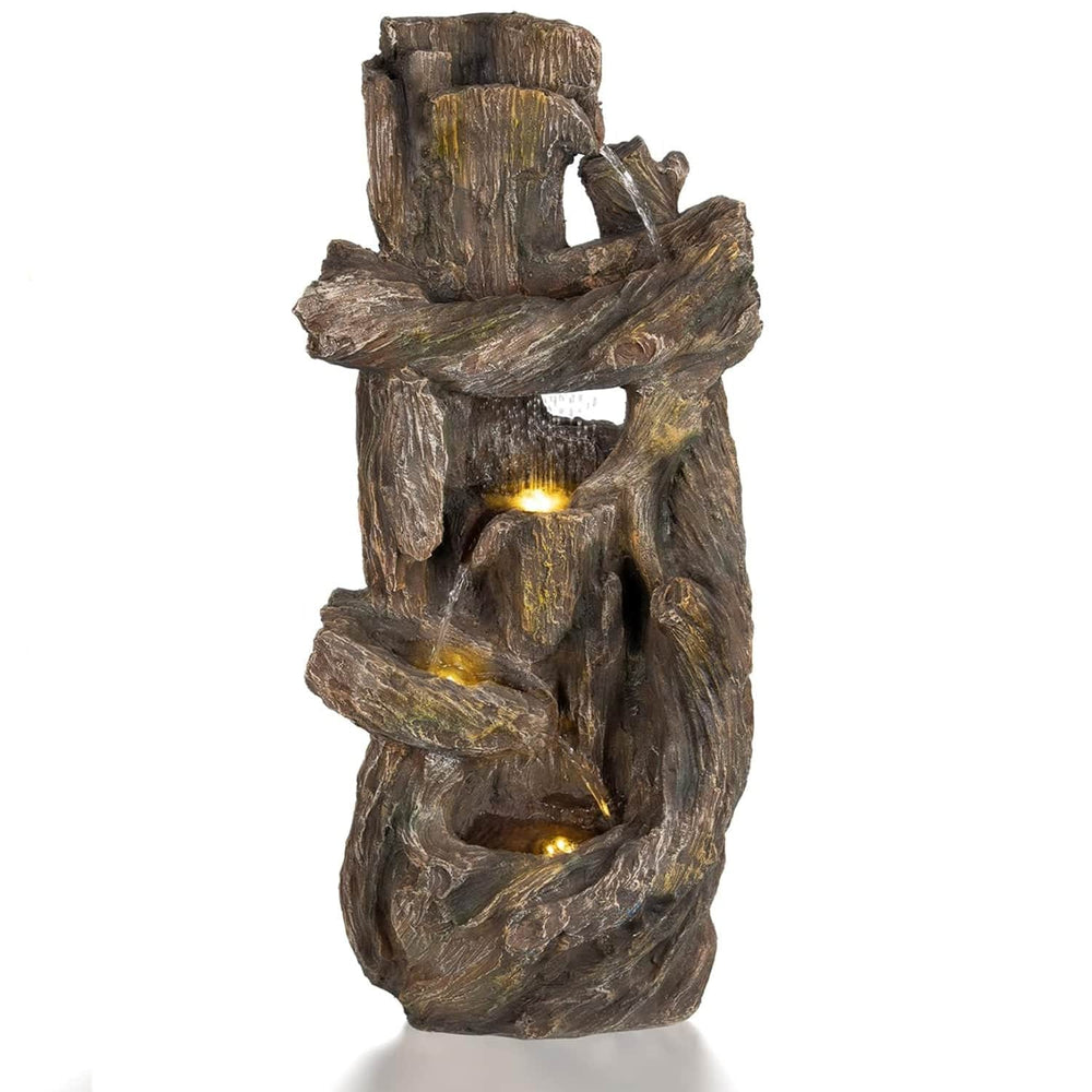 Ferrisland 5-Tiered Tree Trunk Large Water Fountain with LED Lights and Pump, 39.8" Tall Outdoor Freestanding Fountain, Realistic Wood Natural Looking Floor Resin Statue for Garden Patio & Backyard Ferrisland