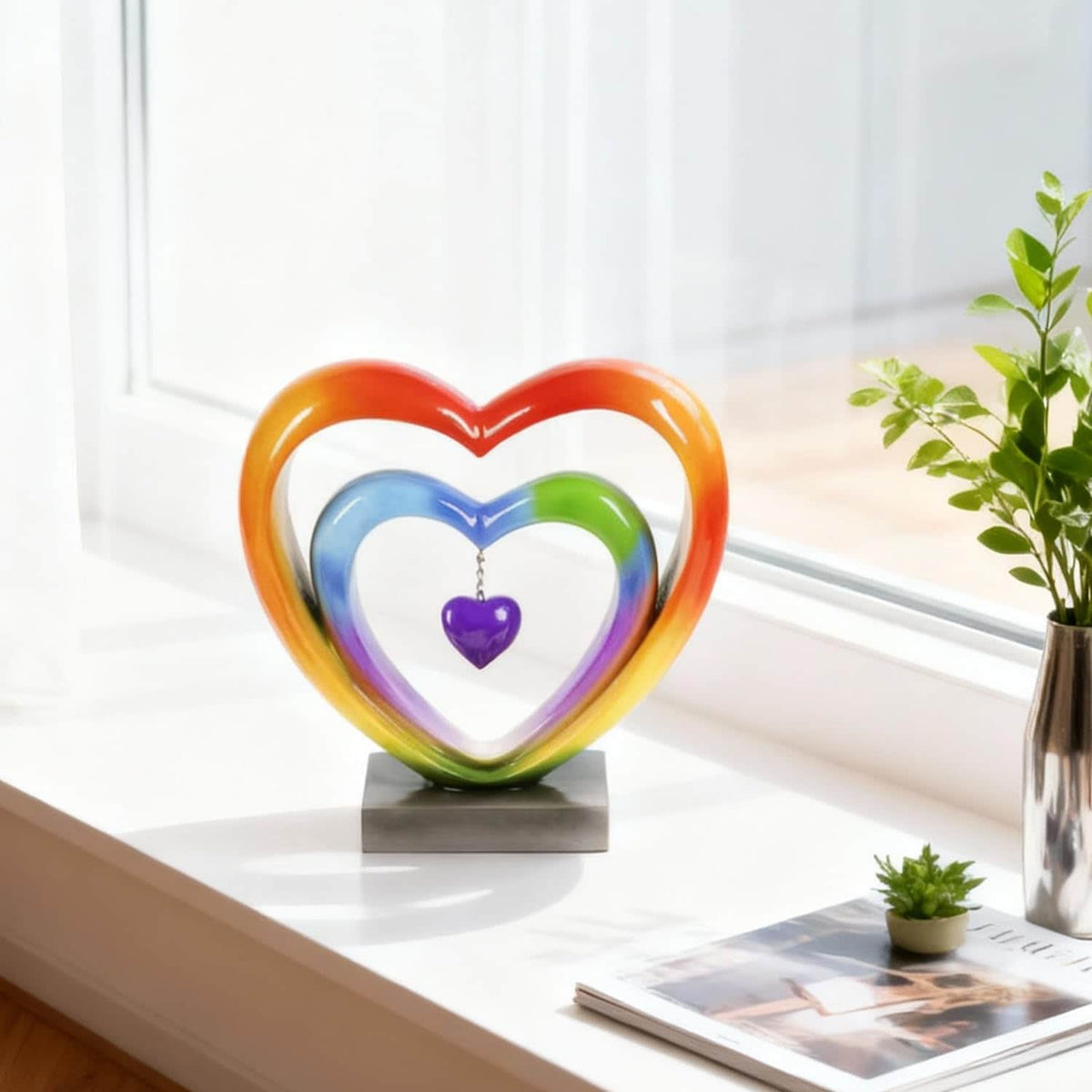 Ferrisland 9.45 Inch Resin Heart Sculpture Decorative Centerpiece - Modern Art Home Decor, Thanksgiving Valentines Day for Her, Unique Romantic Desktop Ornament (Colorful) Ferrisland