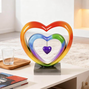Ferrisland 9.45 Inch Resin Heart Sculpture Decorative Centerpiece - Modern Art Home Decor, Thanksgiving Valentines Day for Her, Unique Romantic Desktop Ornament (Colorful) Ferrisland