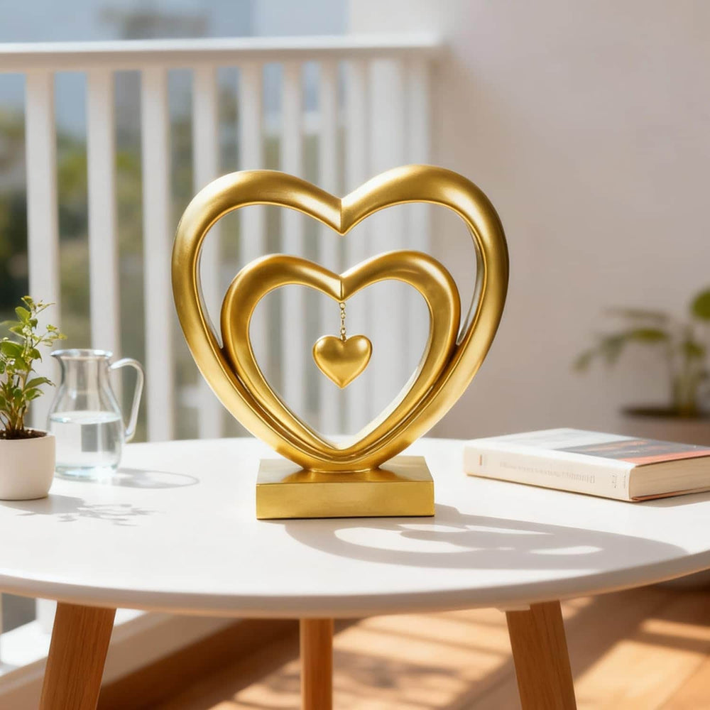 Ferrisland 9.45 Inch Resin Heart Sculpture Decorative Centerpiece - Modern Art Home Decor, Thanksgiving Valentines Day for Her, Unique Romantic Desktop Ornament (Gold) Ferrisland