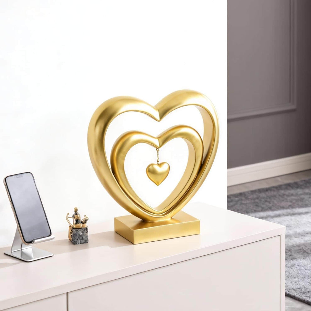 Ferrisland 9.45 Inch Resin Heart Sculpture Decorative Centerpiece - Modern Art Home Decor, Thanksgiving Valentines Day for Her, Unique Romantic Desktop Ornament (Gold) Ferrisland