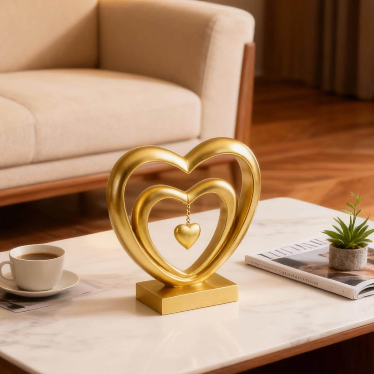 Ferrisland 9.45 Inch Resin Heart Sculpture Decorative Centerpiece - Modern Art Home Decor, Thanksgiving Valentines Day for Her, Unique Romantic Desktop Ornament (Gold) Ferrisland
