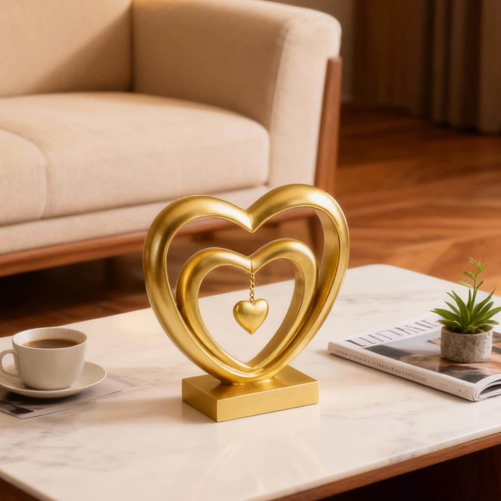 Ferrisland 9.45 Inch Resin Heart Sculpture Decorative Centerpiece - Modern Art Home Decor, Thanksgiving Valentines Day for Her, Unique Romantic Desktop Ornament (Gold) Ferrisland
