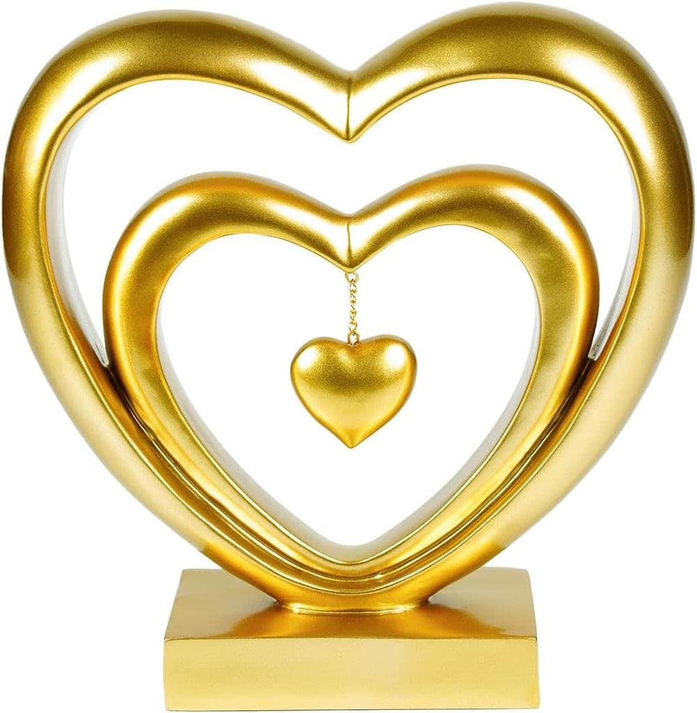Ferrisland 9.45 Inch Resin Heart Sculpture Decorative Centerpiece - Modern Art Home Decor, Thanksgiving Valentines Day for Her, Unique Romantic Desktop Ornament (Gold) Ferrisland