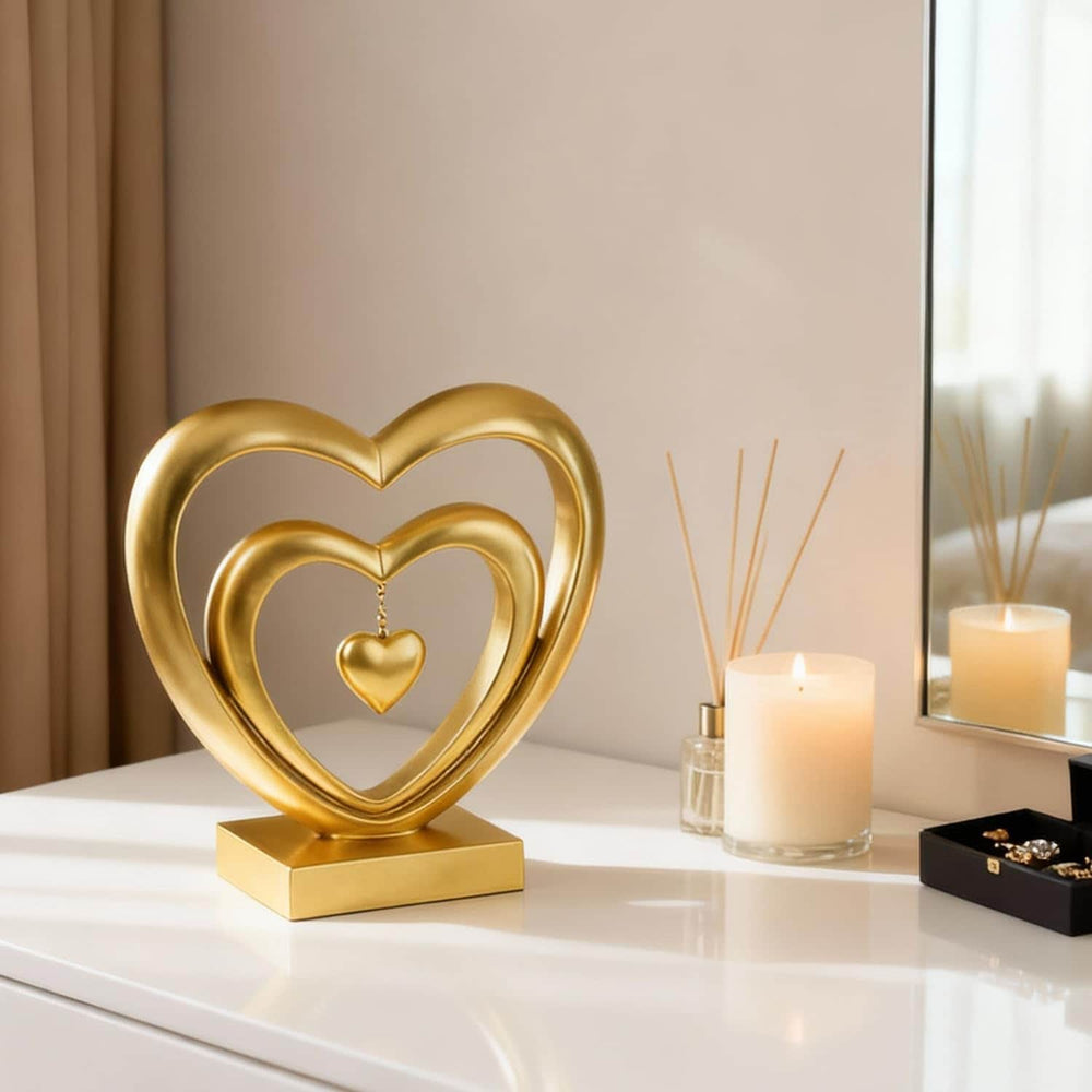Ferrisland 9.45 Inch Resin Heart Sculpture Decorative Centerpiece - Modern Art Home Decor, Thanksgiving Valentines Day for Her, Unique Romantic Desktop Ornament (Gold) Ferrisland