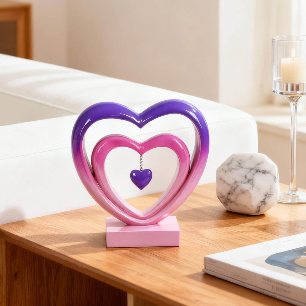Ferrisland 9.45 Inch Resin Heart Sculpture Decorative Centerpiece - Modern Art Home Decor, Thanksgiving Valentines Day for Her, Unique Romantic Desktop Ornament (Pink&Violent) Ferrisland