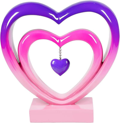 Ferrisland 9.45 Inch Resin Heart Sculpture Decorative Centerpiece - Modern Art Home Decor, Thanksgiving Valentines Day for Her, Unique Romantic Desktop Ornament (Pink&Violent)