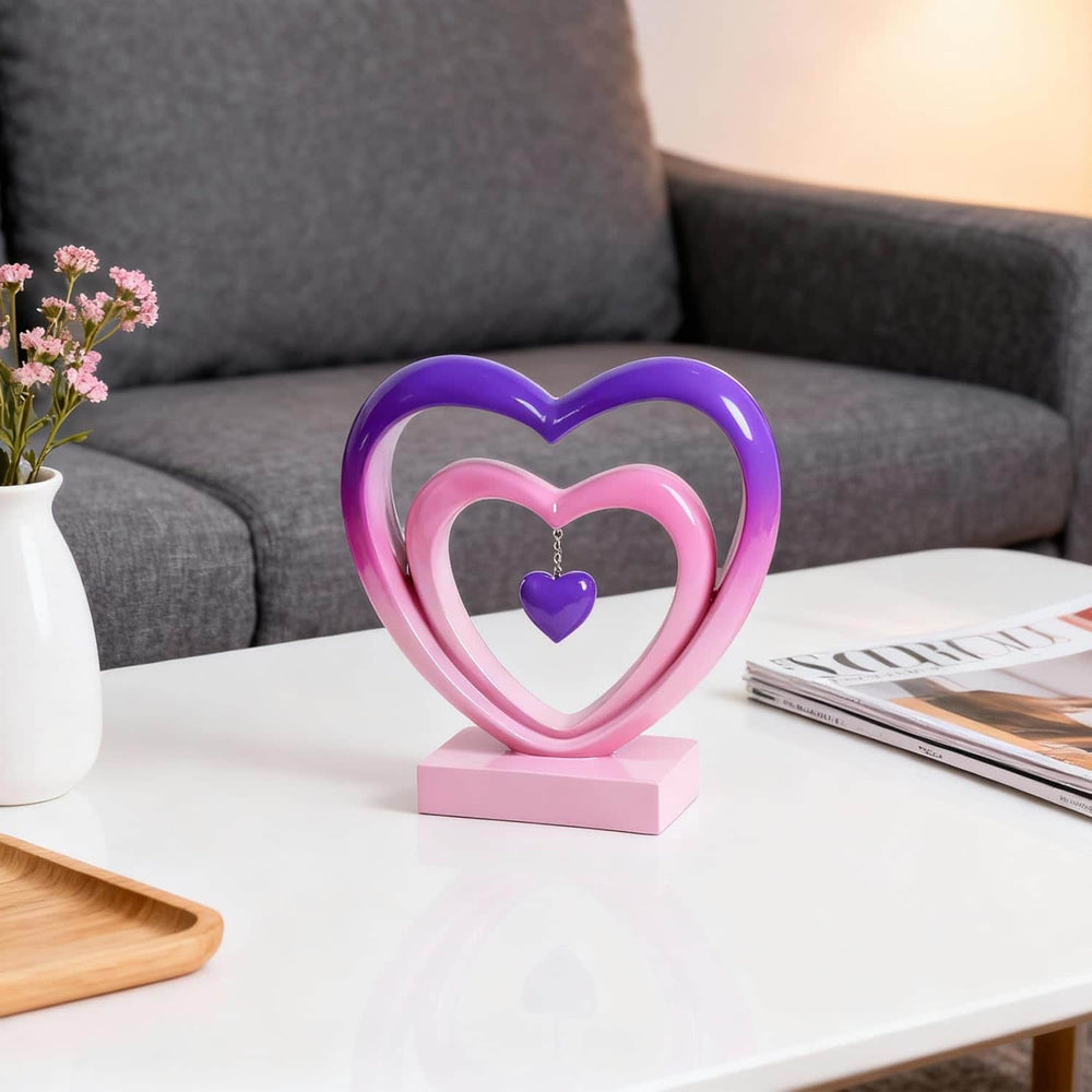 Ferrisland 9.45 Inch Resin Heart Sculpture Decorative Centerpiece - Modern Art Home Decor, Thanksgiving Valentines Day for Her, Unique Romantic Desktop Ornament (Pink&Violent) Ferrisland