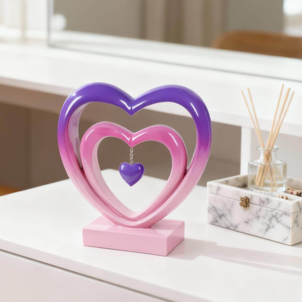 Ferrisland 9.45 Inch Resin Heart Sculpture Decorative Centerpiece - Modern Art Home Decor, Thanksgiving Valentines Day for Her, Unique Romantic Desktop Ornament (Pink&Violent) Ferrisland