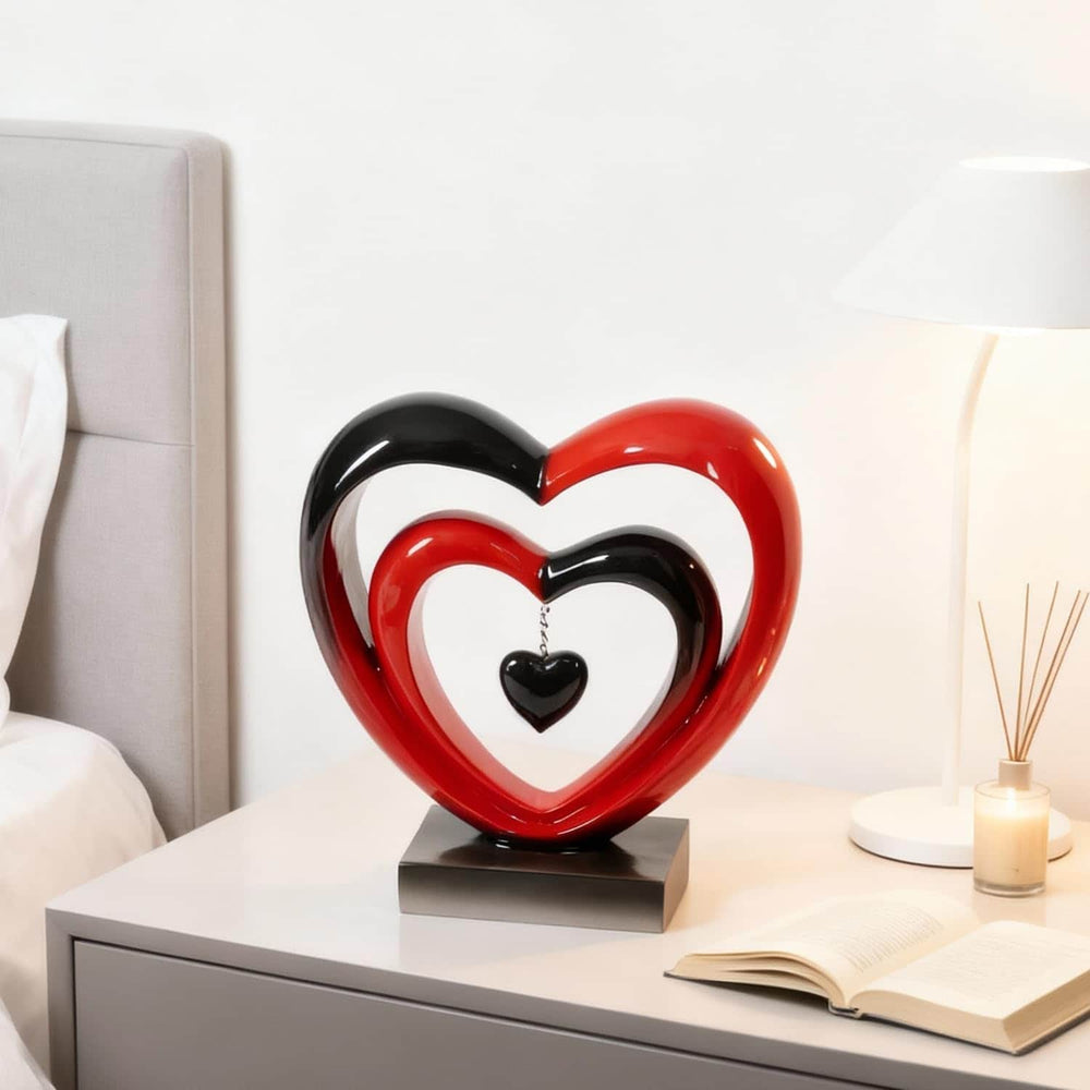 Ferrisland 9.45 Inch Resin Heart Sculpture Decorative Centerpiece - Modern Art Home Decor, Thanksgiving Valentines Day for Her, Unique Romantic Desktop Ornament (Red & Black) Ferrisland