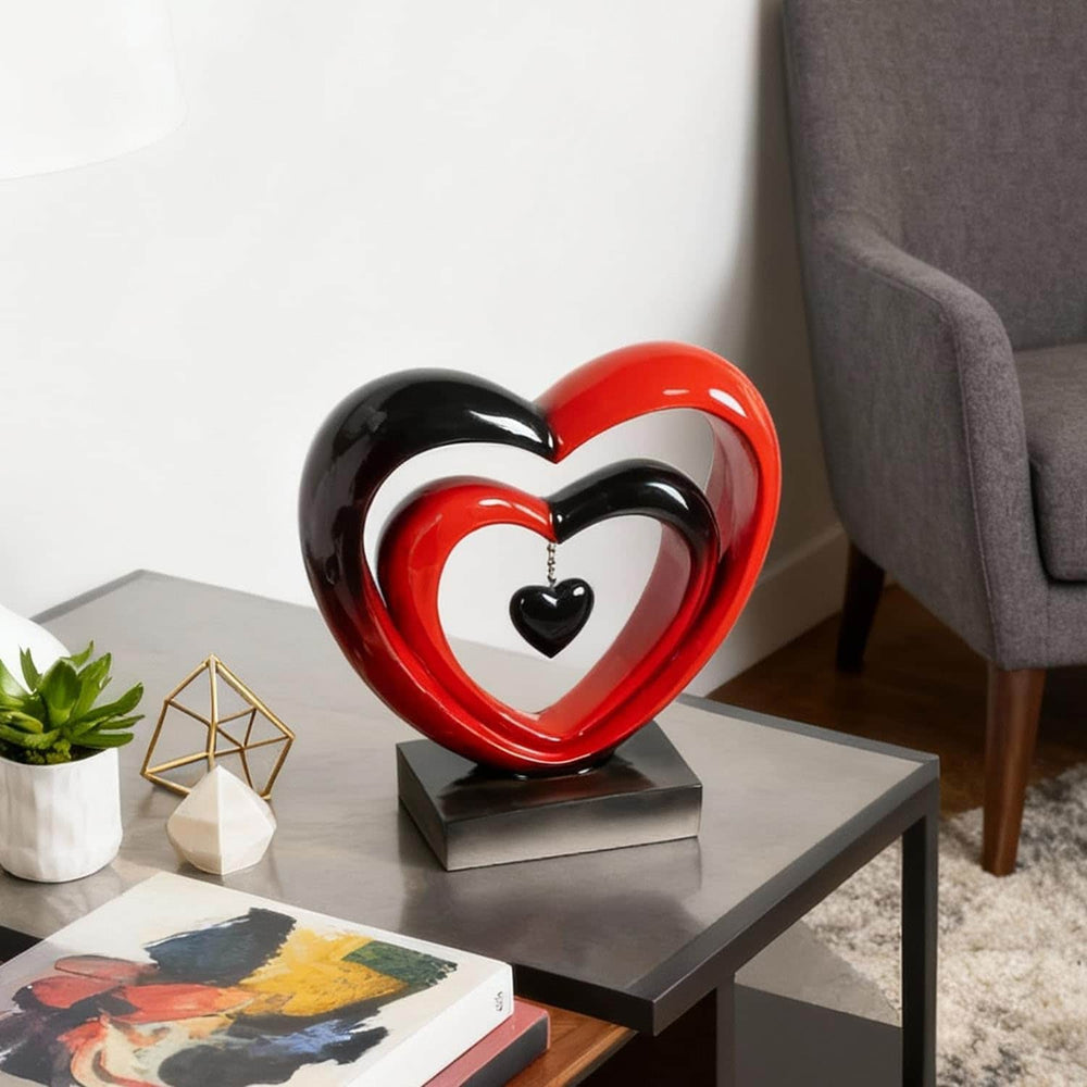 Ferrisland 9.45 Inch Resin Heart Sculpture Decorative Centerpiece - Modern Art Home Decor, Thanksgiving Valentines Day for Her, Unique Romantic Desktop Ornament (Red & Black) Ferrisland