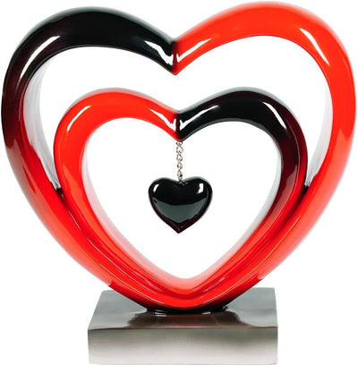 Ferrisland 9.45 Inch Resin Heart Sculpture Decorative Centerpiece - Modern Art Home Decor, Thanksgiving Valentines Day for Her, Unique Romantic Desktop Ornament (Red & Black)