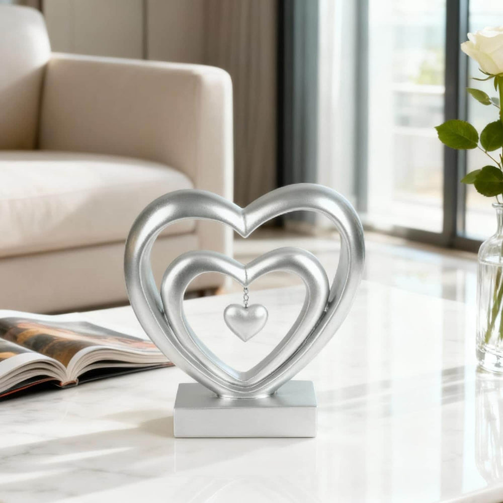 Ferrisland 9.45 Inch Resin Heart Sculpture Decorative Centerpiece - Modern Art Home Decor, Thanksgiving Valentines Day for Her, Unique Romantic Desktop Ornament (Silver) Ferrisland