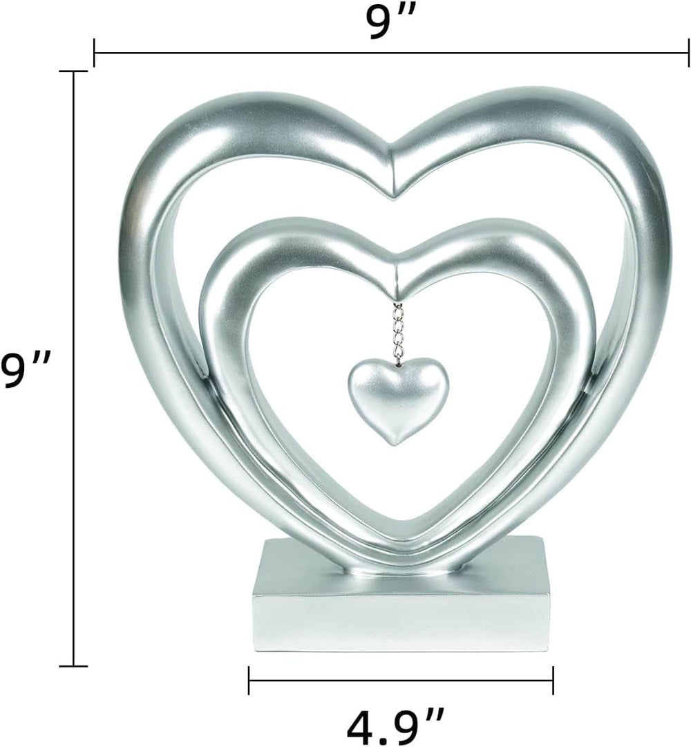 Ferrisland 9.45 Inch Resin Heart Sculpture Decorative Centerpiece - Modern Art Home Decor, Thanksgiving Valentines Day for Her, Unique Romantic Desktop Ornament (Silver) Ferrisland