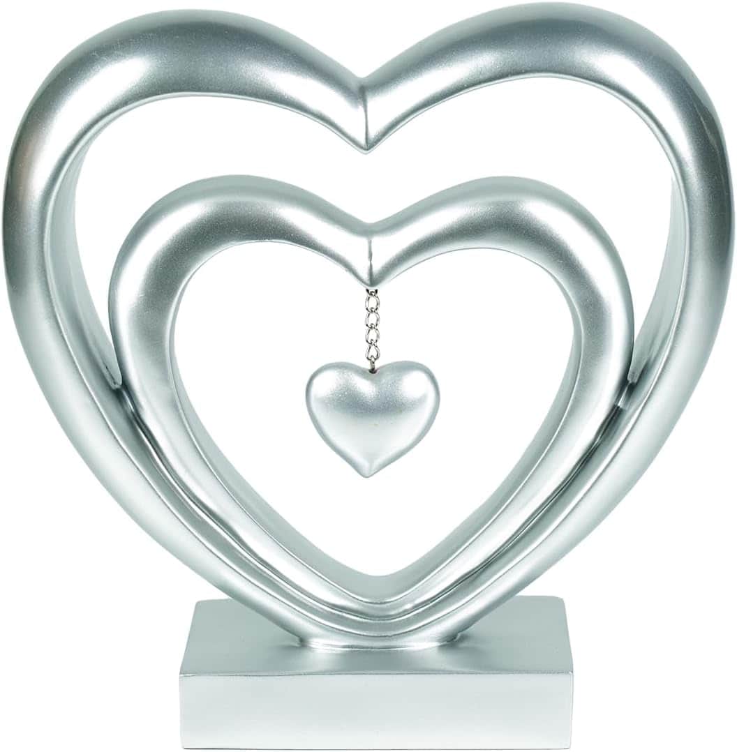 Ferrisland 9.45 Inch Resin Heart Sculpture Decorative Centerpiece - Modern Art Home Decor, Thanksgiving Valentines Day for Her, Unique Romantic Desktop Ornament (Silver) Ferrisland