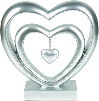 Ferrisland 9.45 Inch Resin Heart Sculpture Decorative Centerpiece - Modern Art Home Decor, Thanksgiving Valentines Day for Her, Unique Romantic Desktop Ornament (Silver)