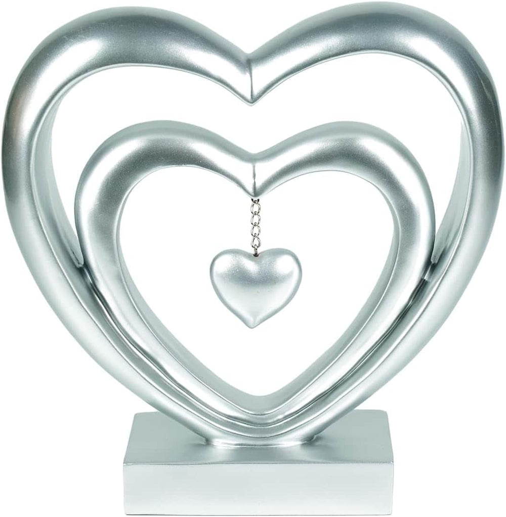 Ferrisland 9.45 Inch Resin Heart Sculpture Decorative Centerpiece - Modern Art Home Decor, Thanksgiving Valentines Day for Her, Unique Romantic Desktop Ornament (Silver) Ferrisland