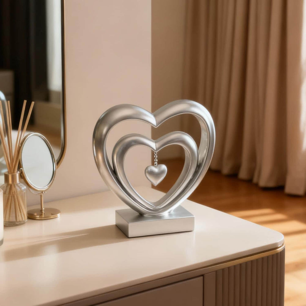 Ferrisland 9.45 Inch Resin Heart Sculpture Decorative Centerpiece - Modern Art Home Decor, Thanksgiving Valentines Day for Her, Unique Romantic Desktop Ornament (Silver) Ferrisland