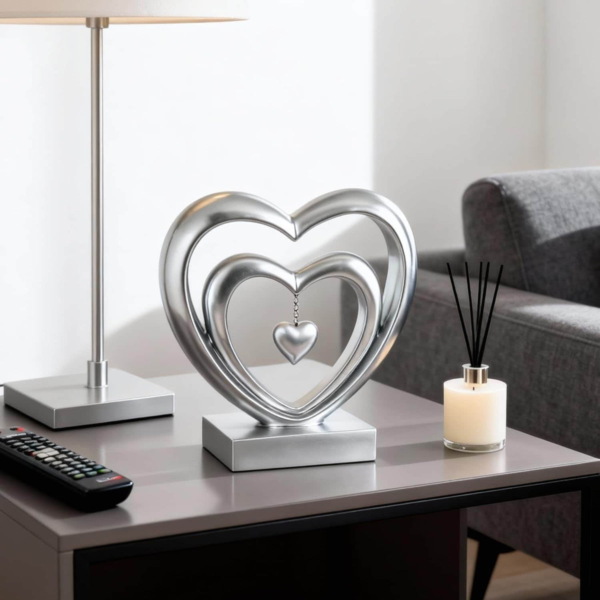 Ferrisland 9.45 Inch Resin Heart Sculpture Decorative Centerpiece - Modern Art Home Decor, Thanksgiving Valentines Day for Her, Unique Romantic Desktop Ornament (Silver) Ferrisland