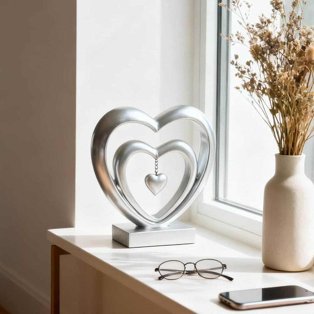 Ferrisland 9.45 Inch Resin Heart Sculpture Decorative Centerpiece - Modern Art Home Decor, Thanksgiving Valentines Day for Her, Unique Romantic Desktop Ornament (Silver) Ferrisland