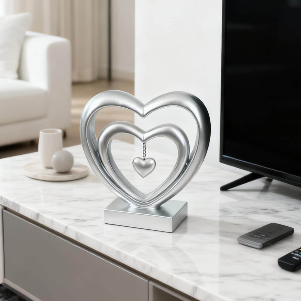 Ferrisland 9.45 Inch Resin Heart Sculpture Decorative Centerpiece - Modern Art Home Decor, Thanksgiving Valentines Day for Her, Unique Romantic Desktop Ornament (Silver) Ferrisland