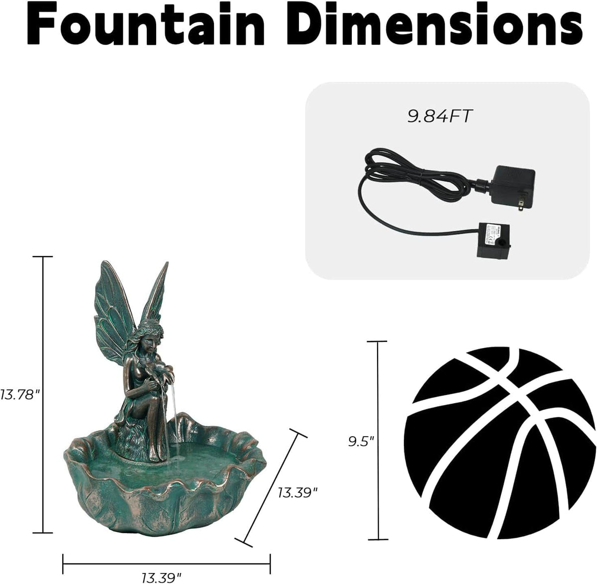 Ferrisland Angel Fairy Water Fountain, 14" Angel Fairy Outdoor Water Fall Fountain, Durable Resin Garden Fountain for Home Decor Ferrisland